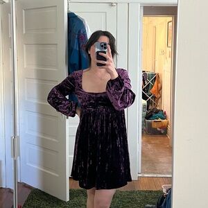 Free People "Oh So Easy" Crushed Velvet Purple Dress